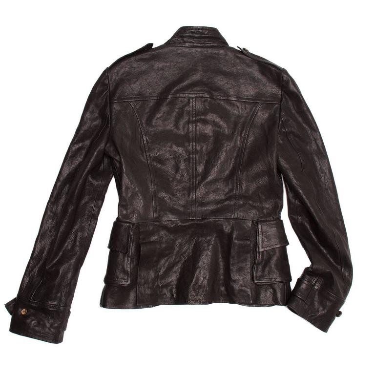 Dolce and Gabbana Black Distressed Leather Military Jacket For Sale at