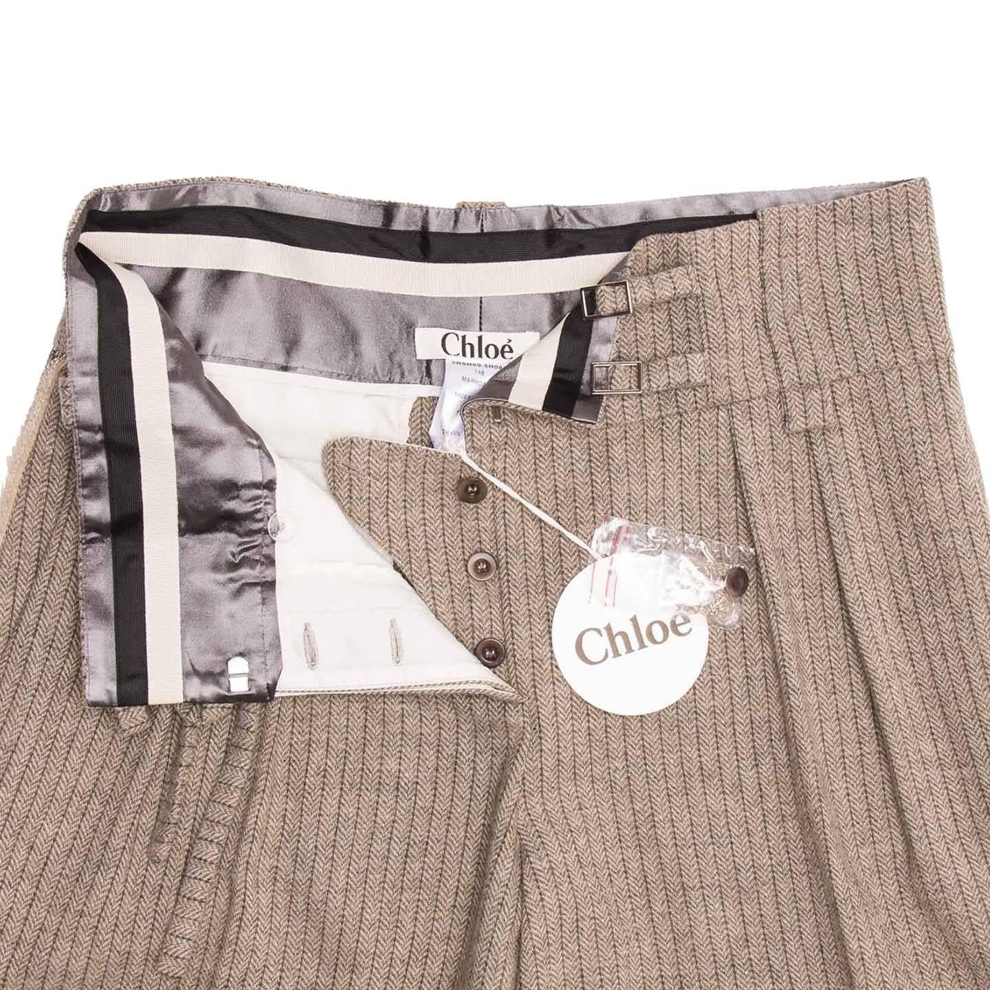 Women's Chloe' Khaki Wool & Sequins Bermuda Pants For Sale