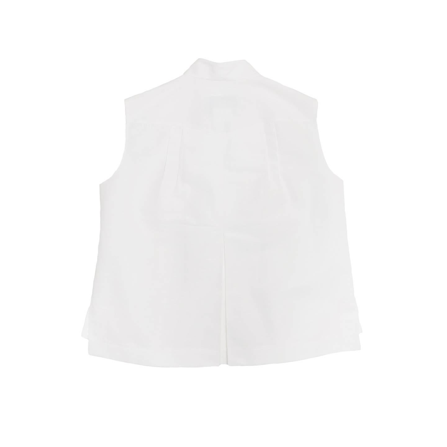 Gray Chanel White Sleeveless Top or Jacket With Bow Detail