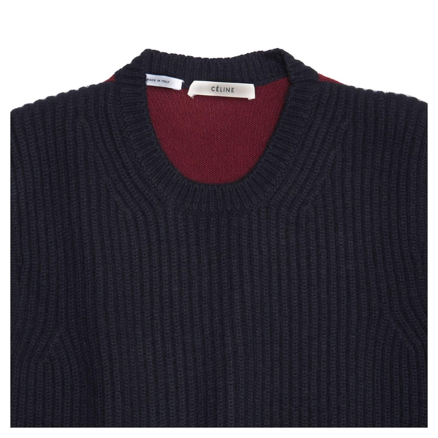 Celine Navy & Burgundy Sweater In Excellent Condition For Sale In Brooklyn, NY