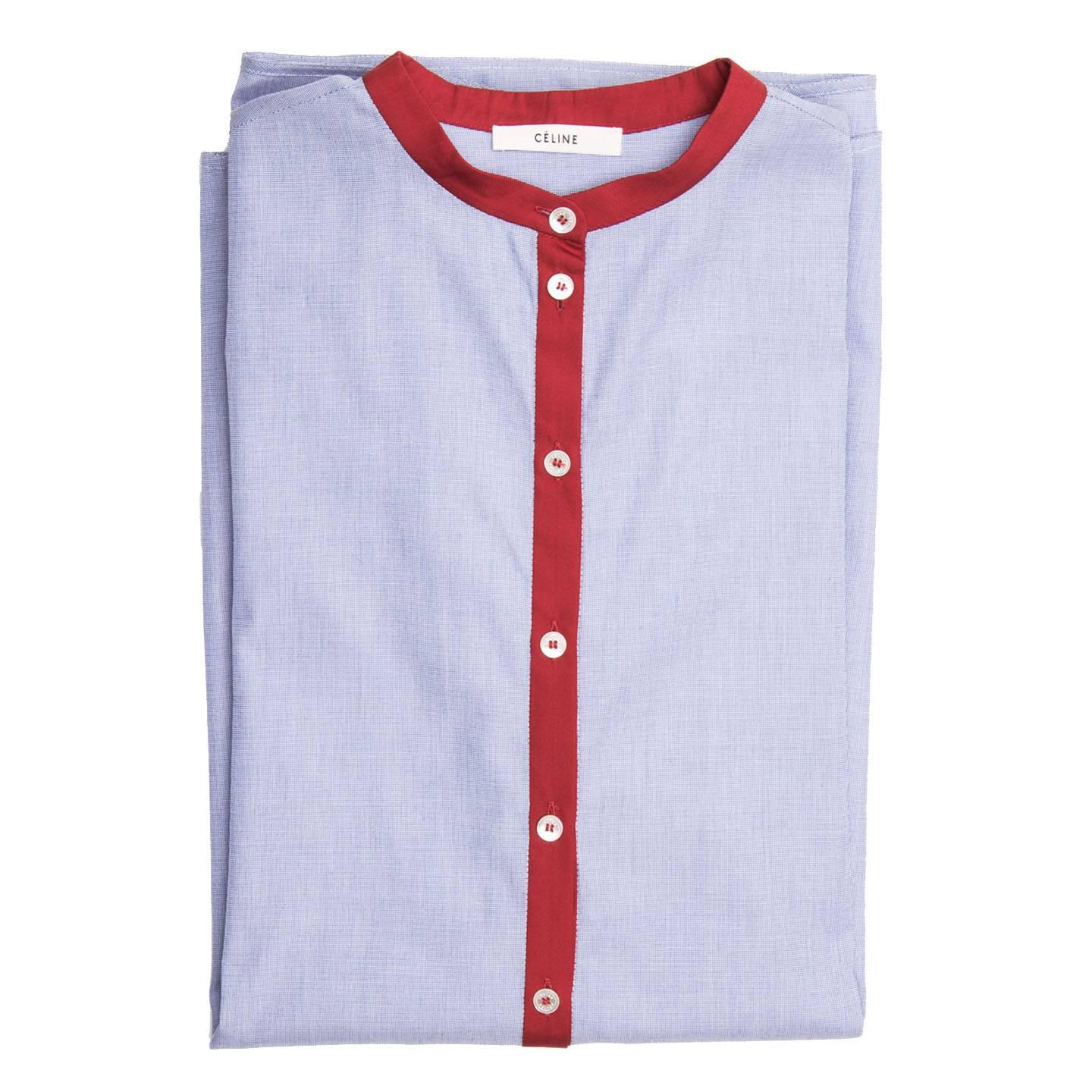 Celine Blue & Red Cotton Shirt In Excellent Condition In Brooklyn, NY