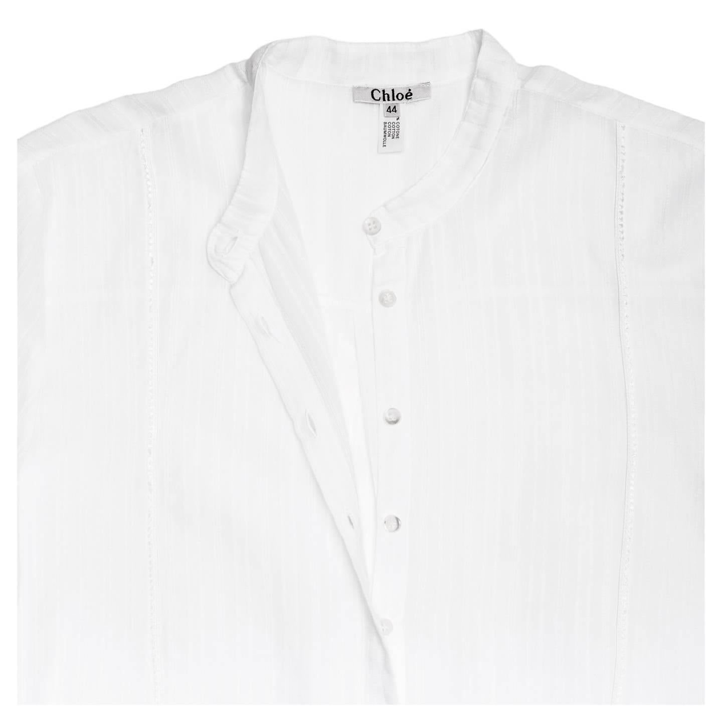 Chloe' White Stiped Jacquard Long Shirt In New Condition For Sale In Brooklyn, NY