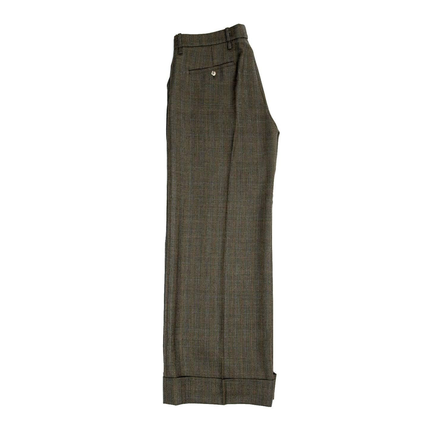 Chloe' Musk Green Wool Plaid Pants In New Condition For Sale In Brooklyn, NY