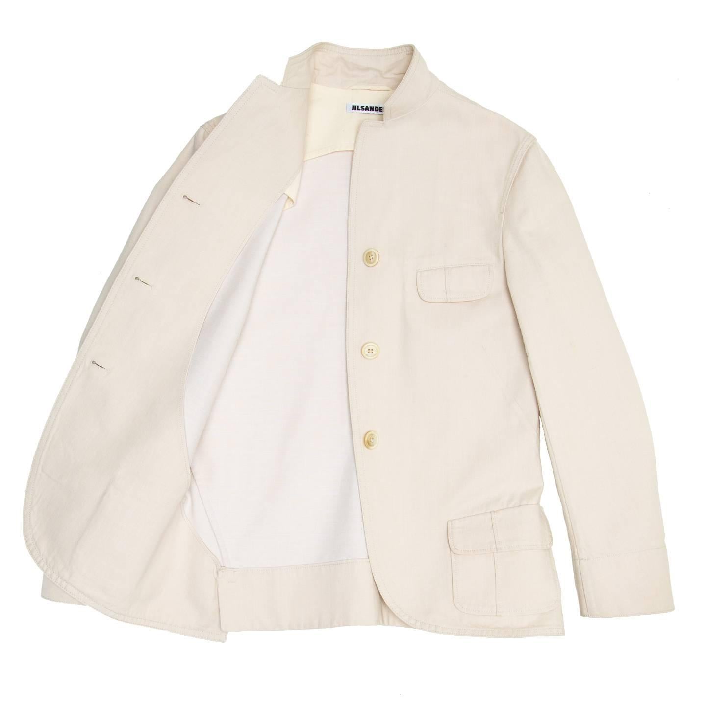 Jil Sander Ivory Cotton Blazer In New Condition For Sale In Brooklyn, NY