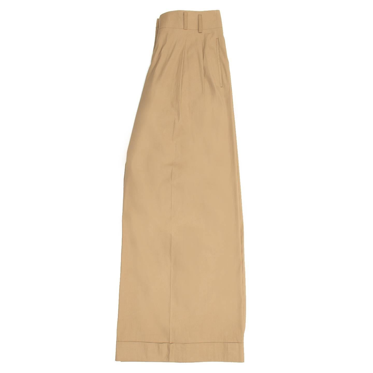 Jil Sander Khaki Cotton Wide Pants In Excellent Condition For Sale In Brooklyn, NY