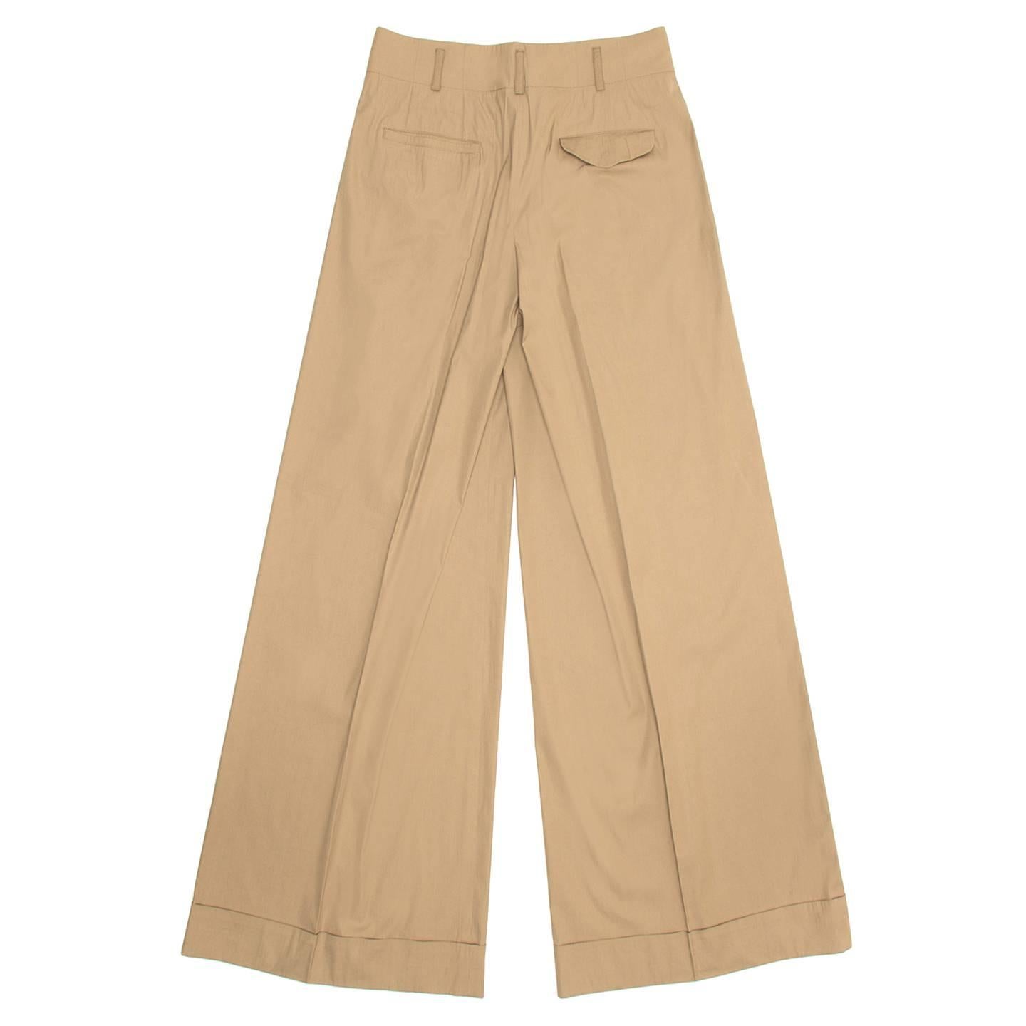 Beige Jil Sander Khaki Cotton Wide Pants For Sale