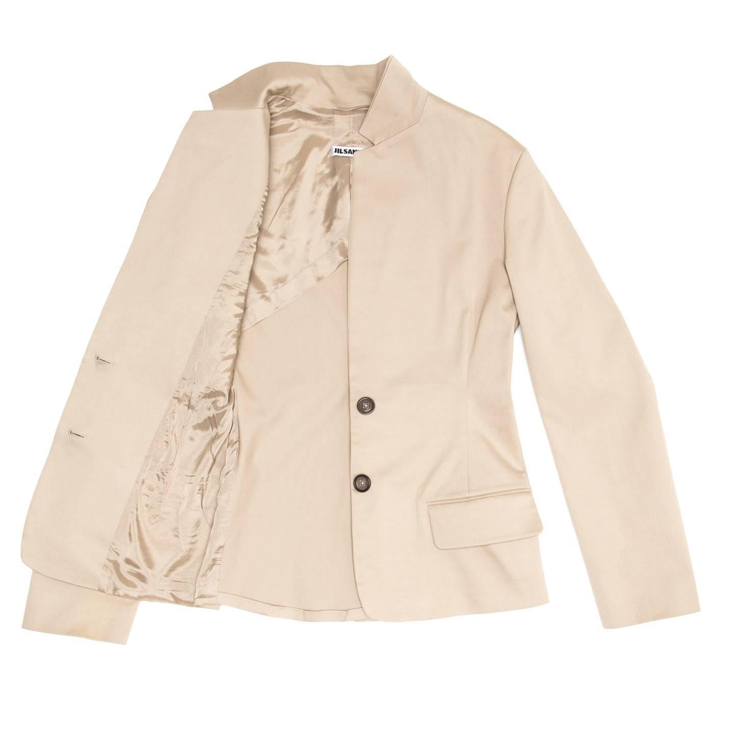 Jil Sander Taupe Cotton Blazer In New Condition For Sale In Brooklyn, NY