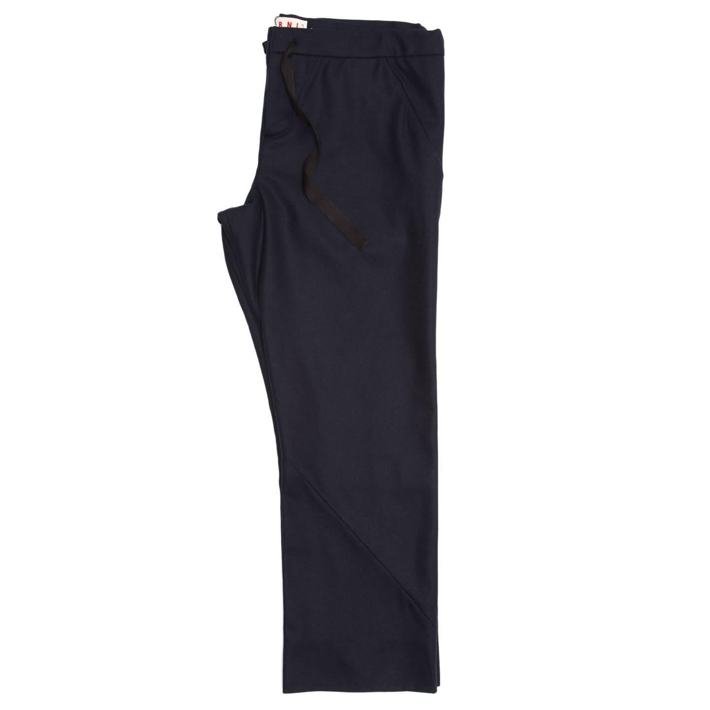 Marni Navy Wool Drawstring Pants In New Condition For Sale In Brooklyn, NY