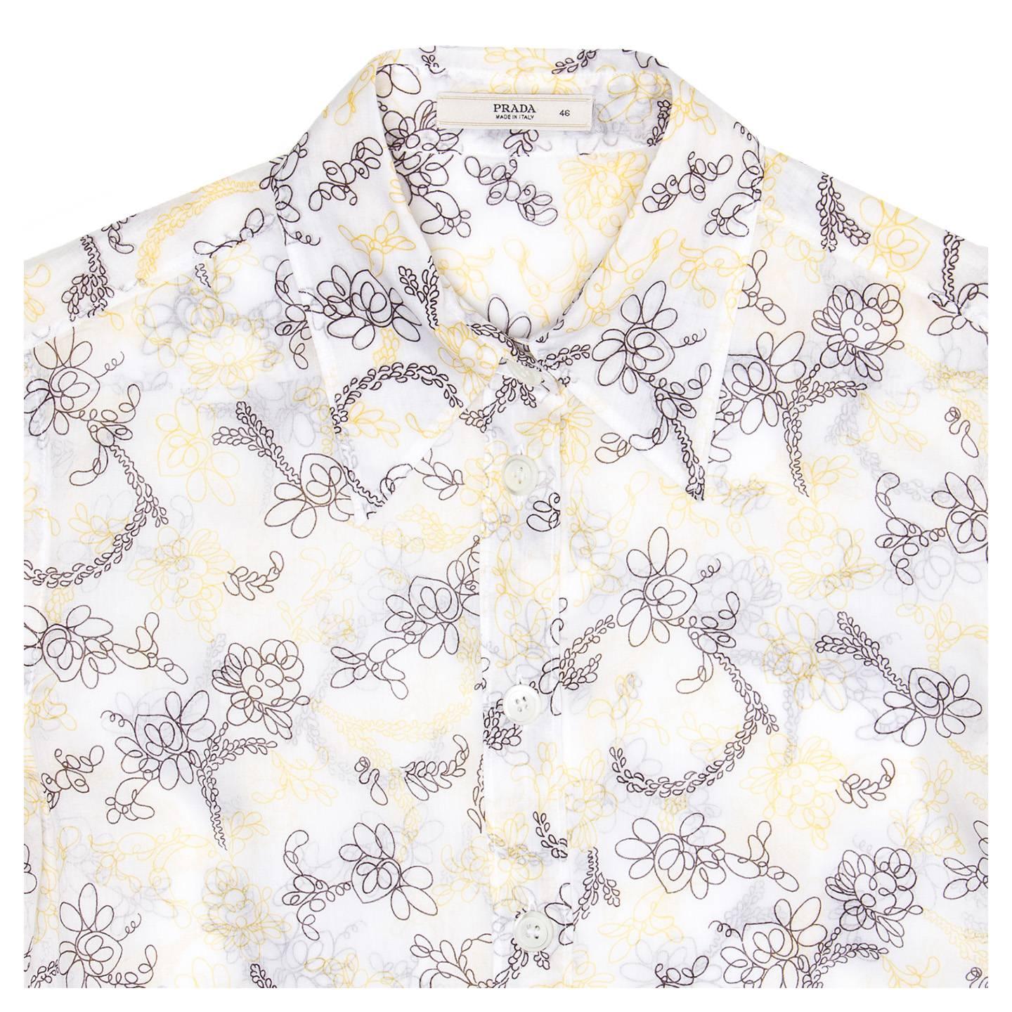 Gray Prada White Yellow & Brown Floral Top For Sale