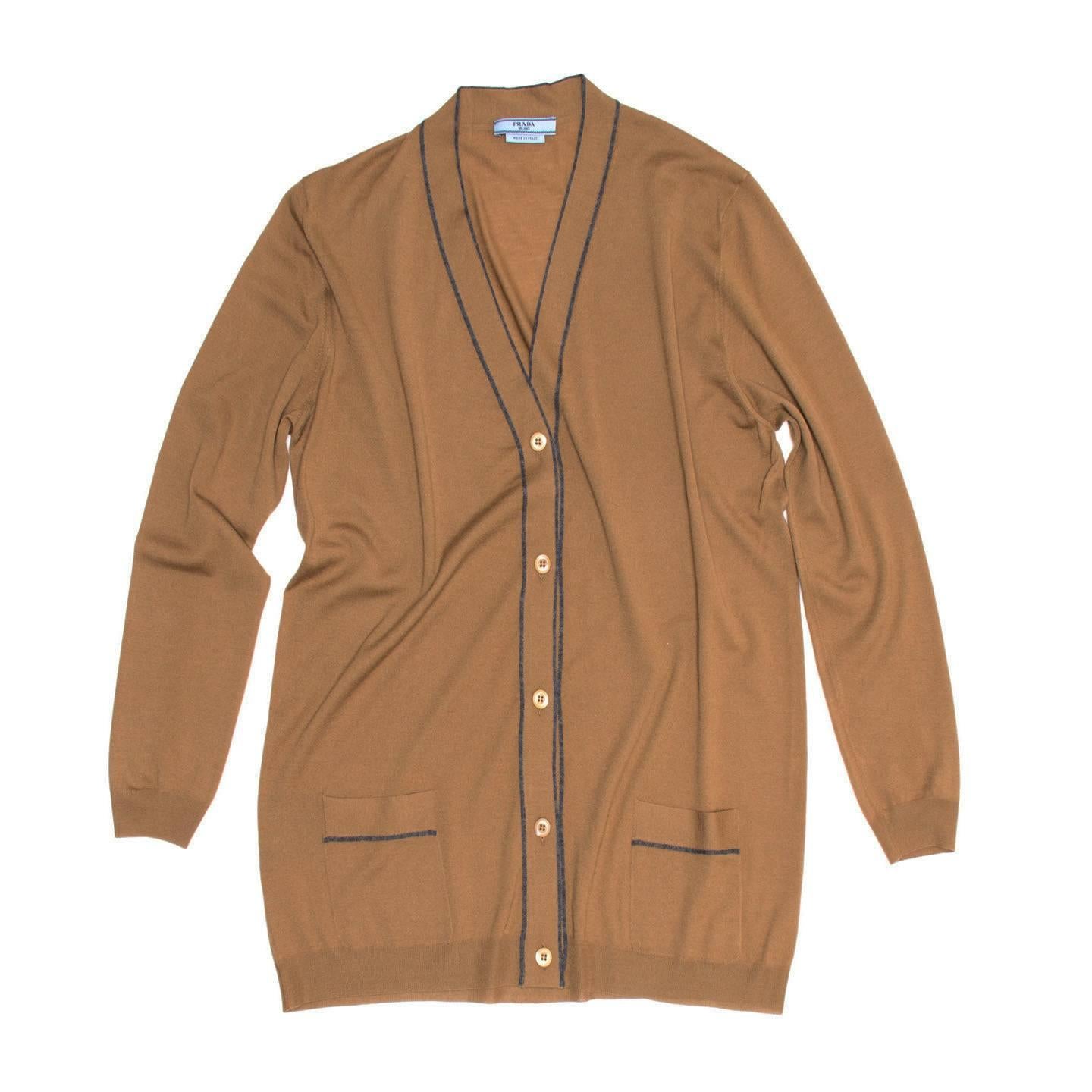 Women's Prada Brown V-neck Wool Cardigan For Sale