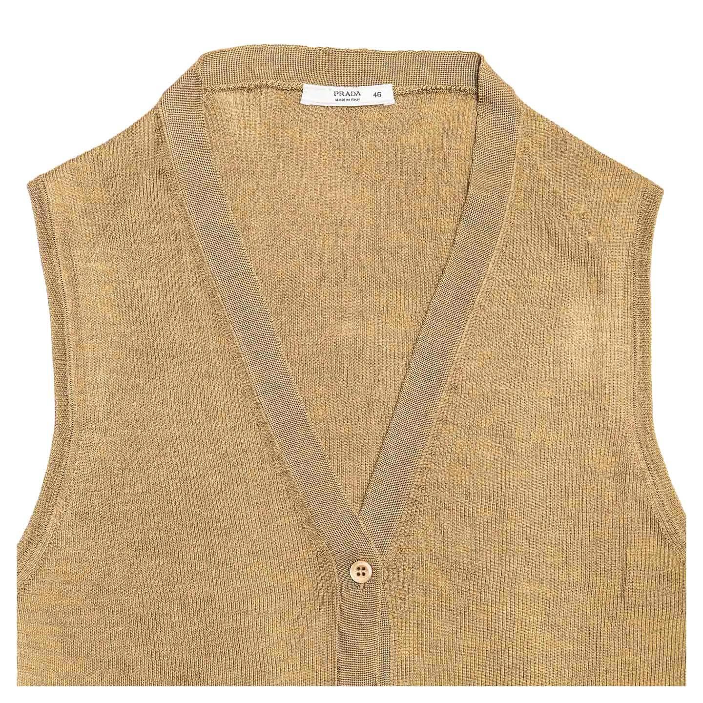 Prada Olive Silk Sleeveless Cardigan In New Condition For Sale In Brooklyn, NY