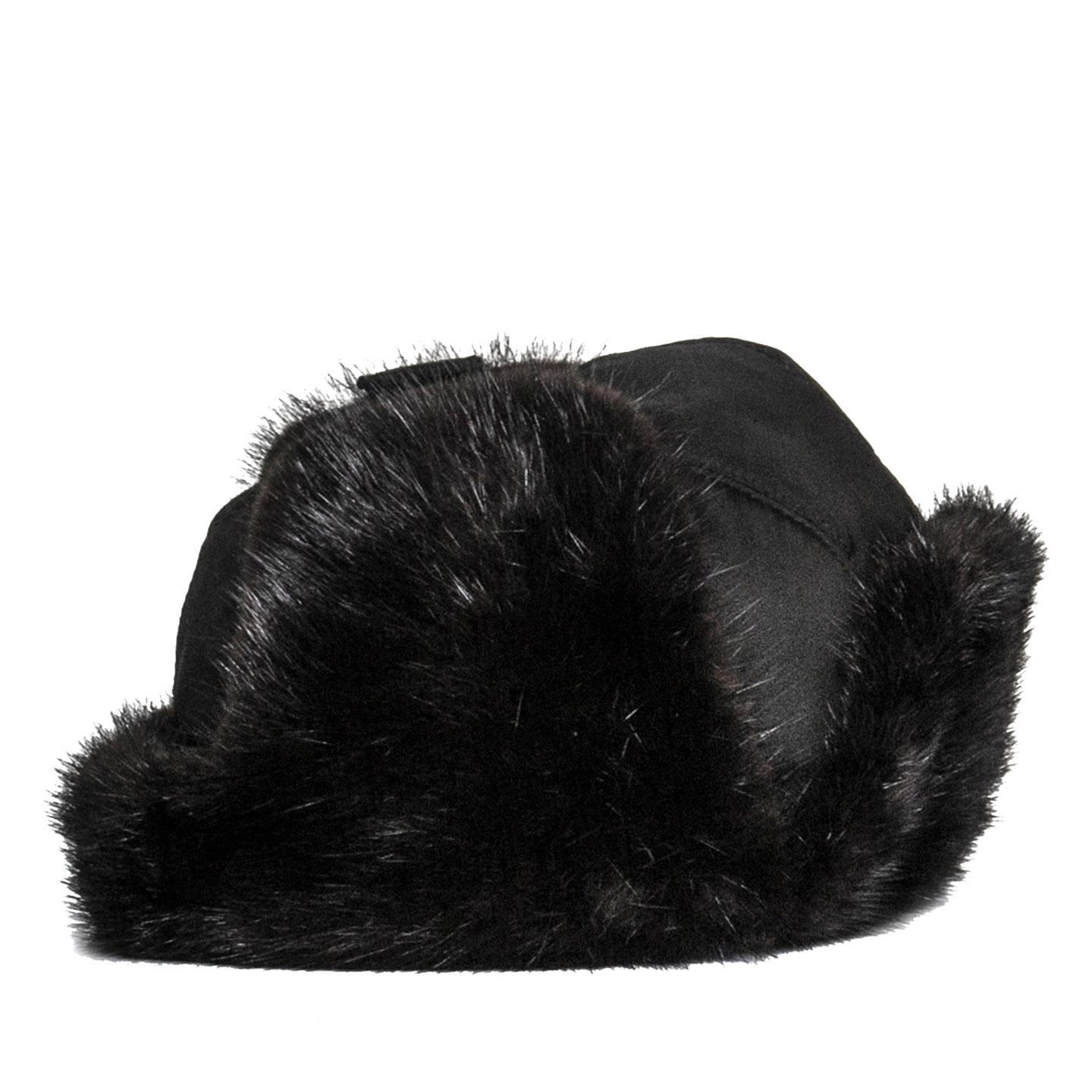 Prada Black Mink & Nylon Cap In Excellent Condition For Sale In Brooklyn, NY