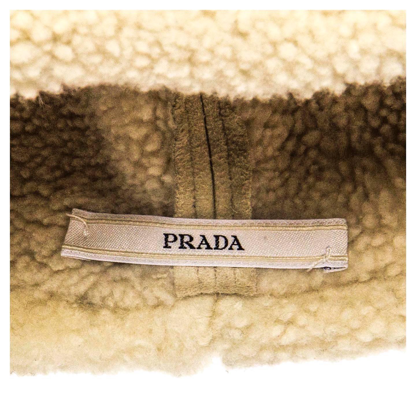 Prada Ivory Suede & Shearling Cap In New Condition In Brooklyn, NY
