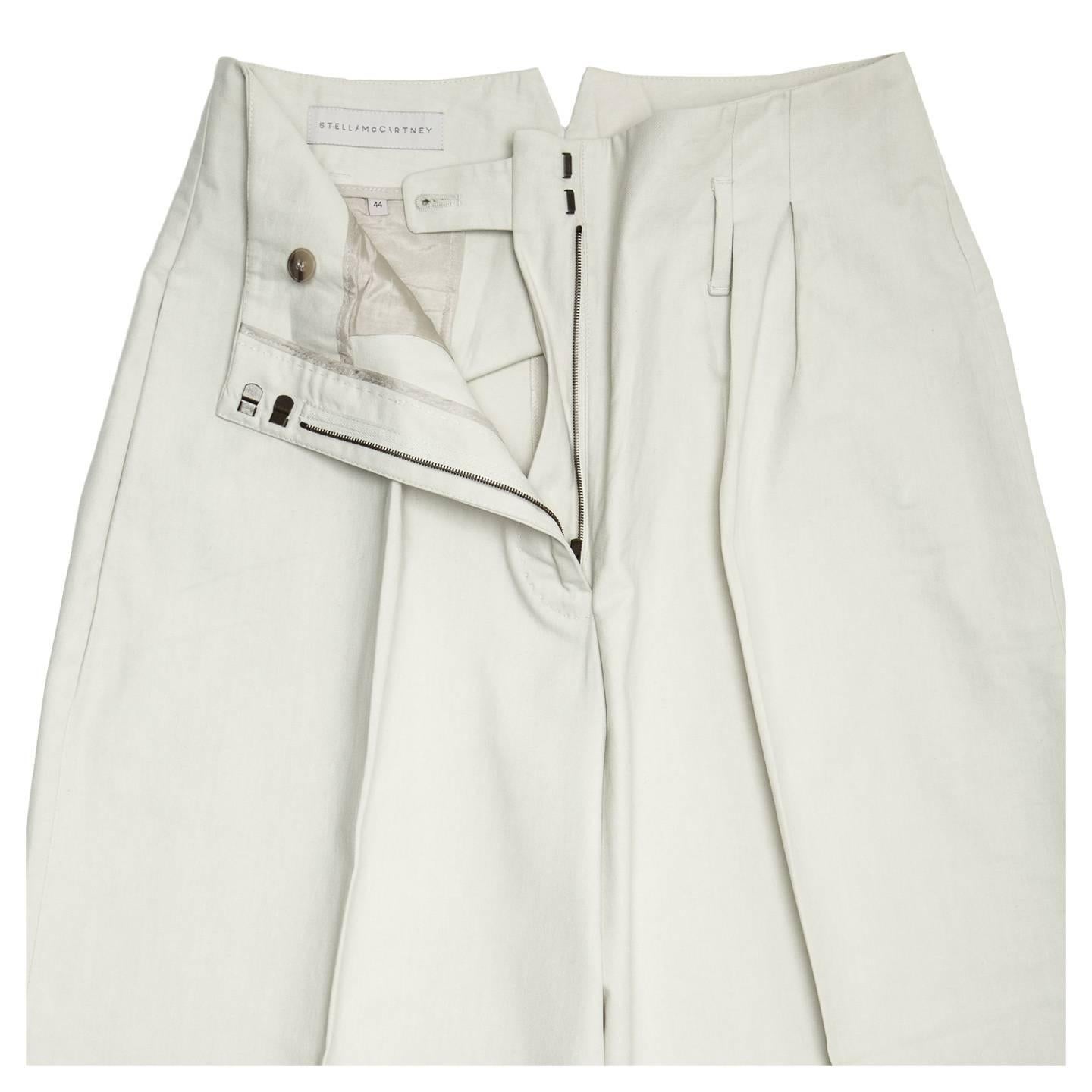 Women's Stella McCartney Ecru Cotton Wide Pants For Sale