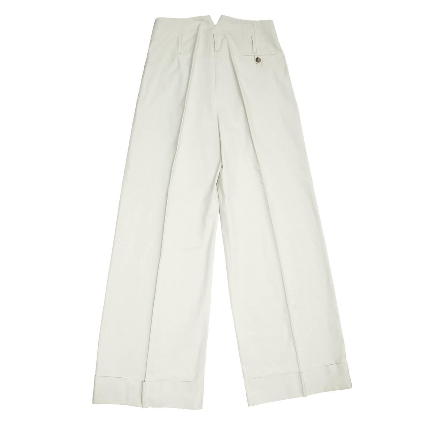 Gray Stella McCartney Ecru Cotton Wide Pants For Sale