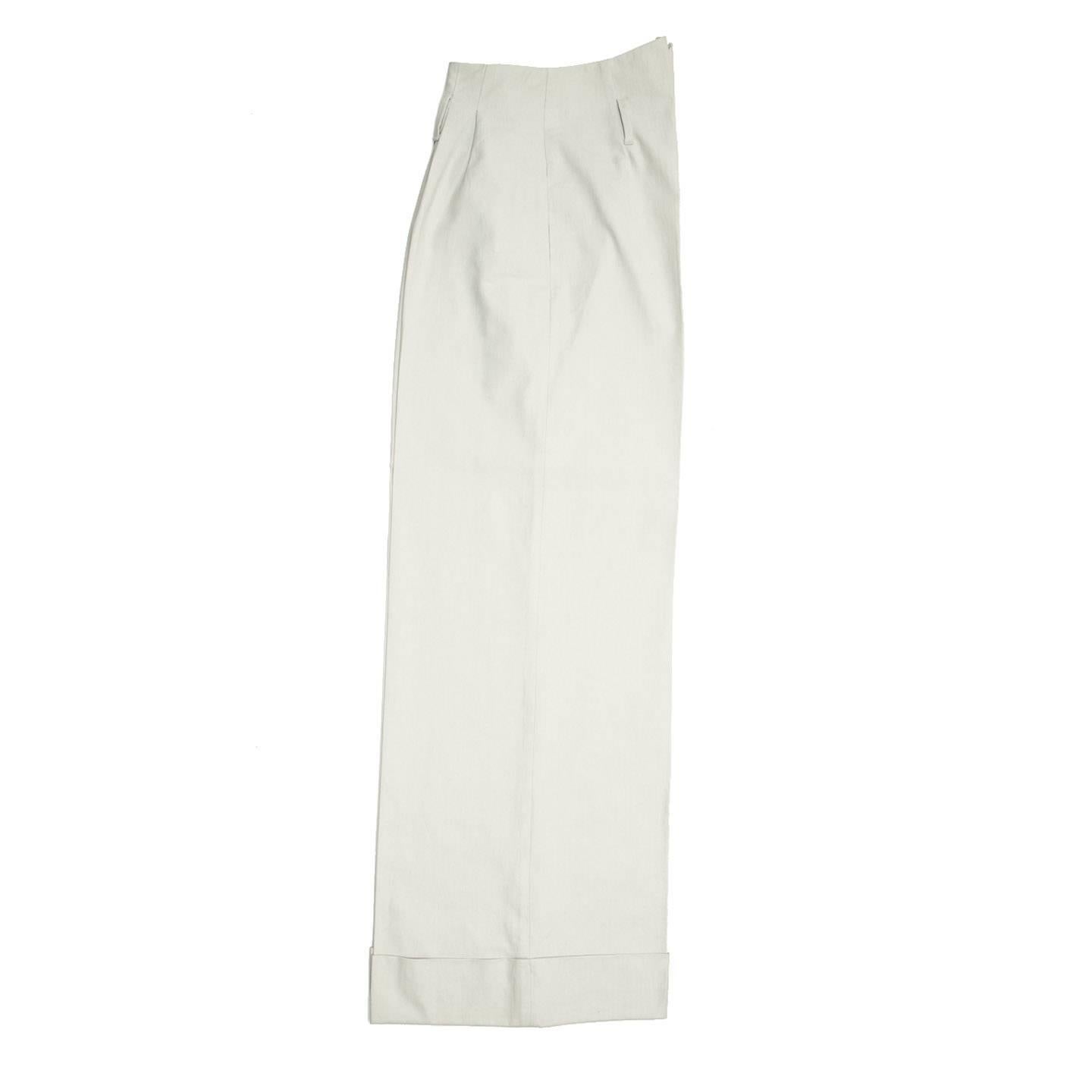 Stella McCartney Ecru Cotton Wide Pants In New Condition For Sale In Brooklyn, NY