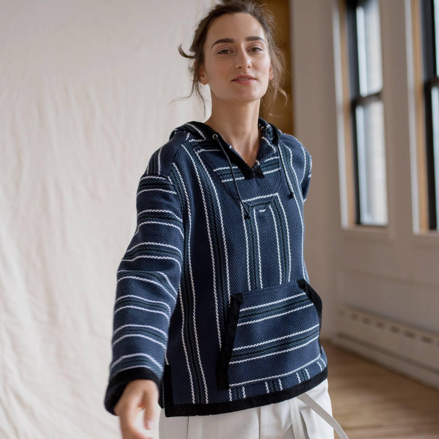Women's Proenza Schouler Blue Striped Hooded Sweater For Sale
