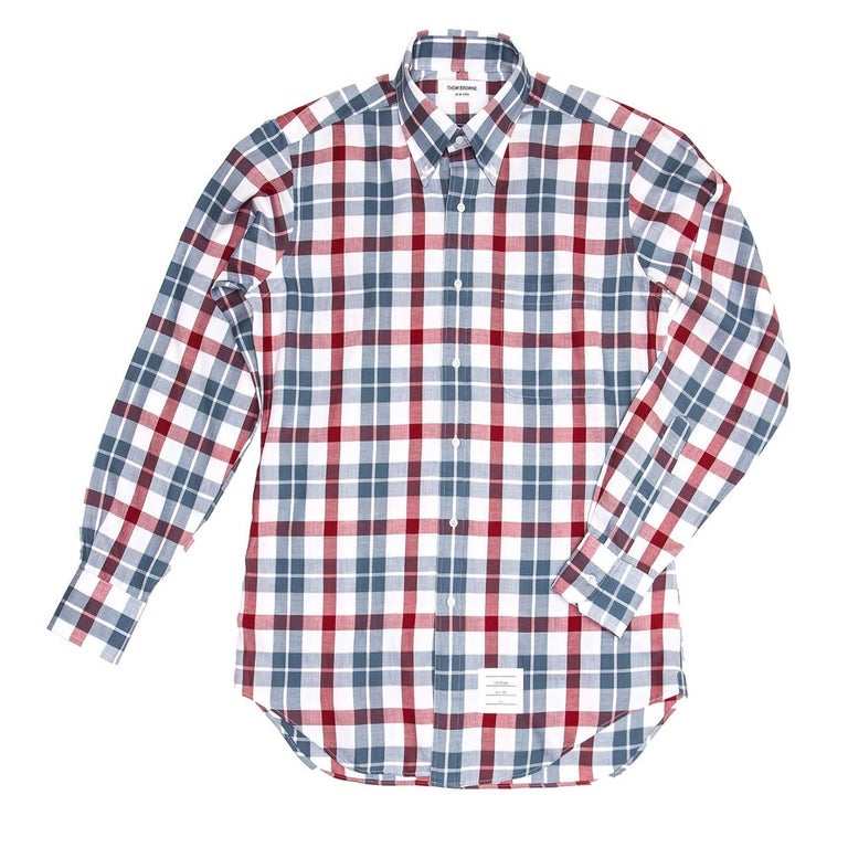 white and blue plaid shirt