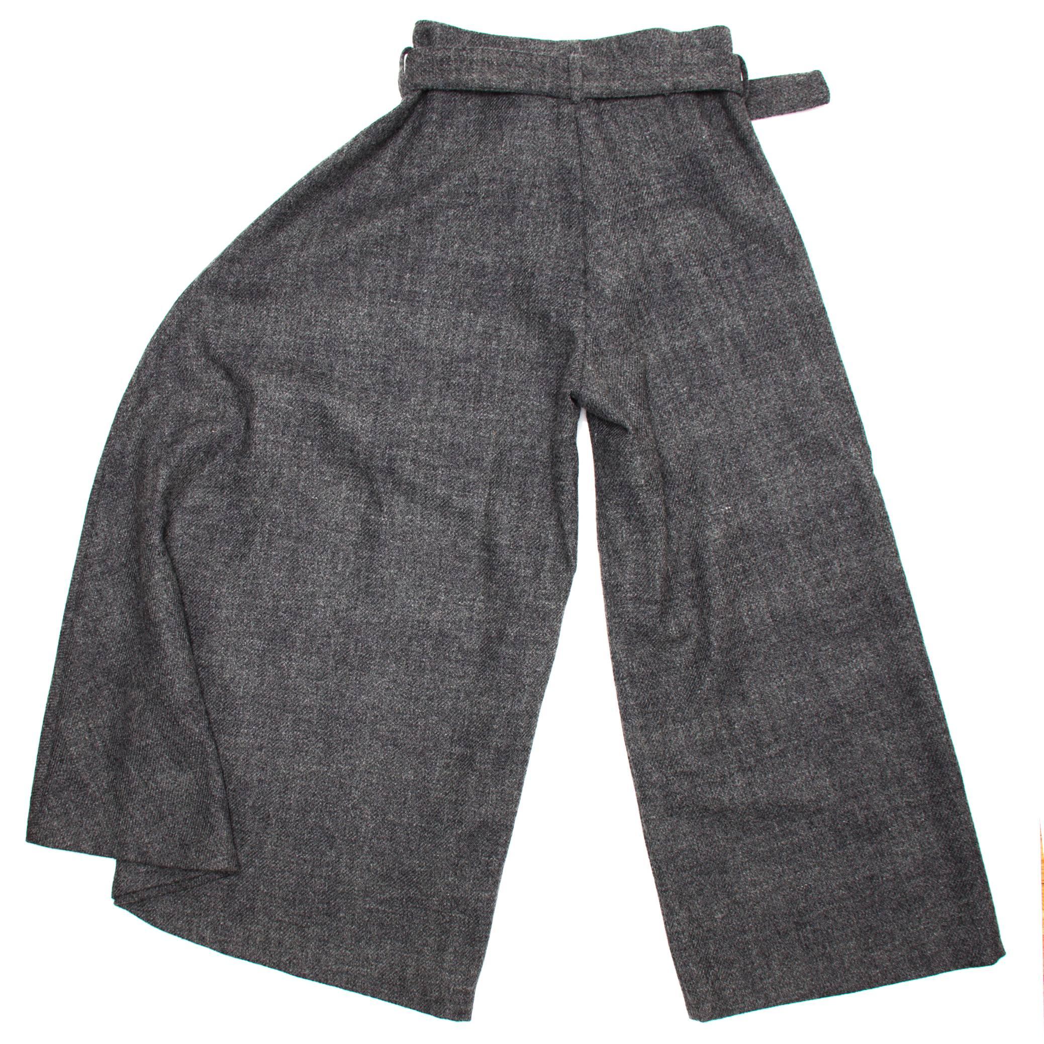 Women's Yohji Yamamoto Grey Wool Wide Legged Pants For Sale
