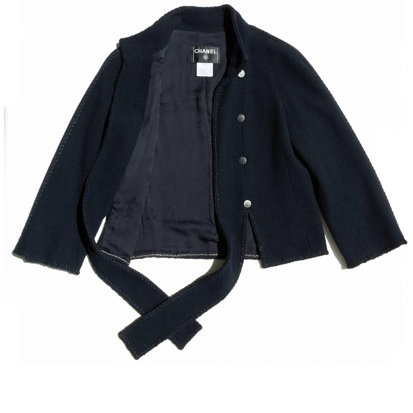 From Chanel's 2008 Cruise line, navy wool blend cropped jacket with 
