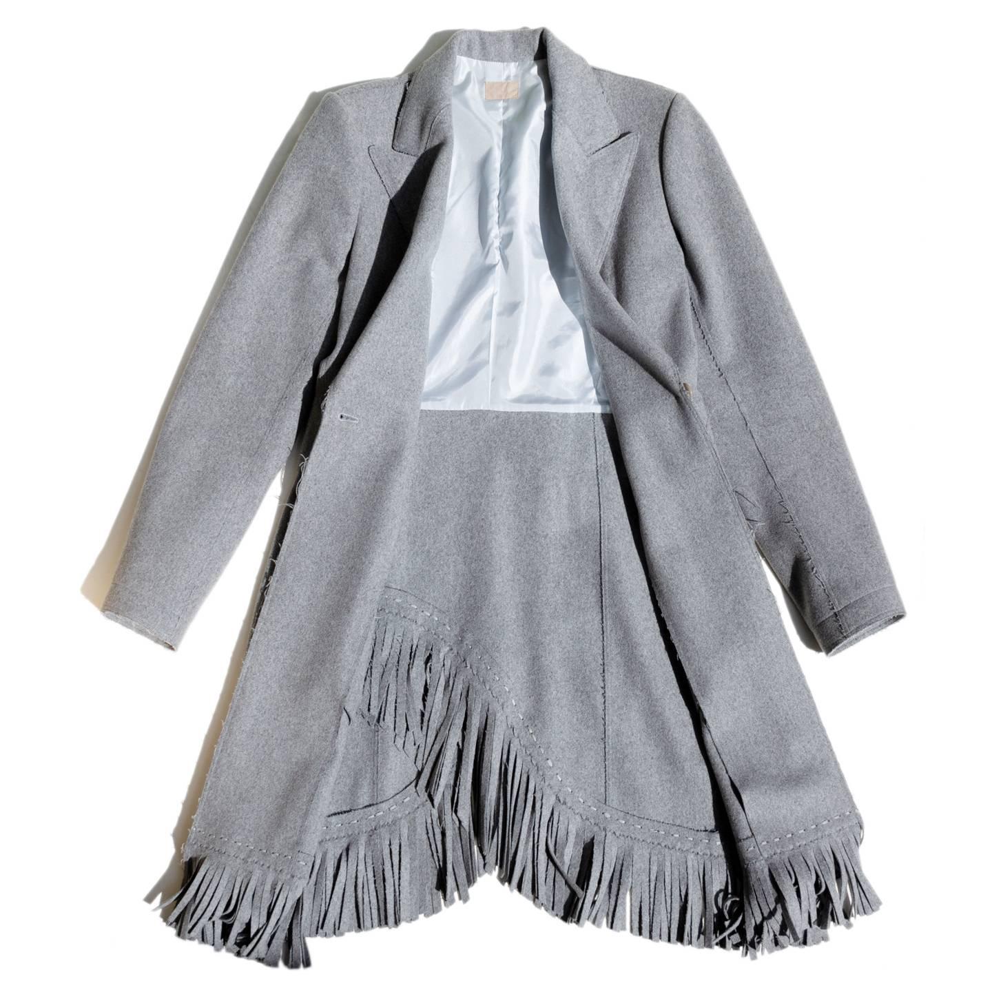 Gray Alaïa Wool Fringe Coat For Sale