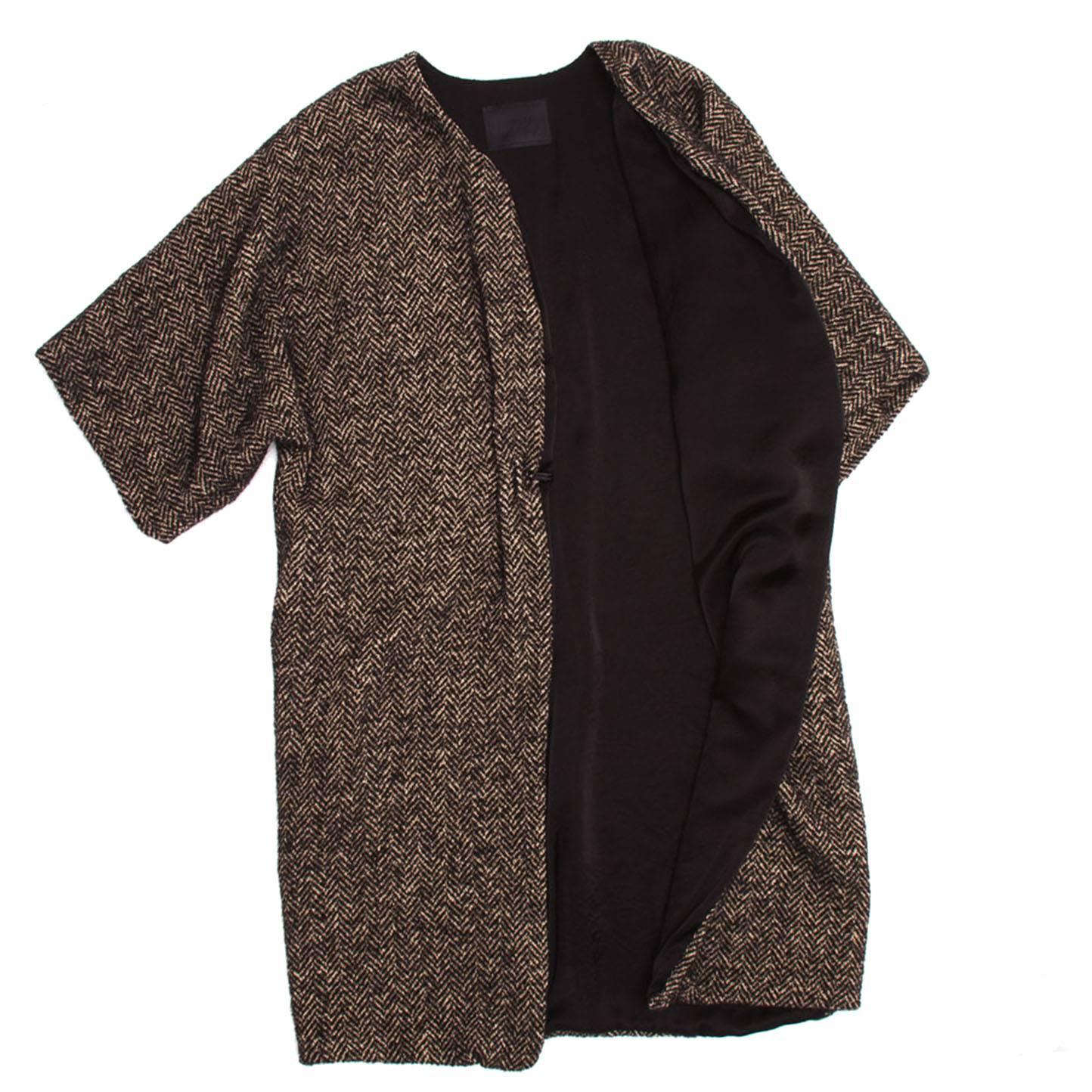Black Lanvin Brown Multicolor Herringbone Overcoat For Sale