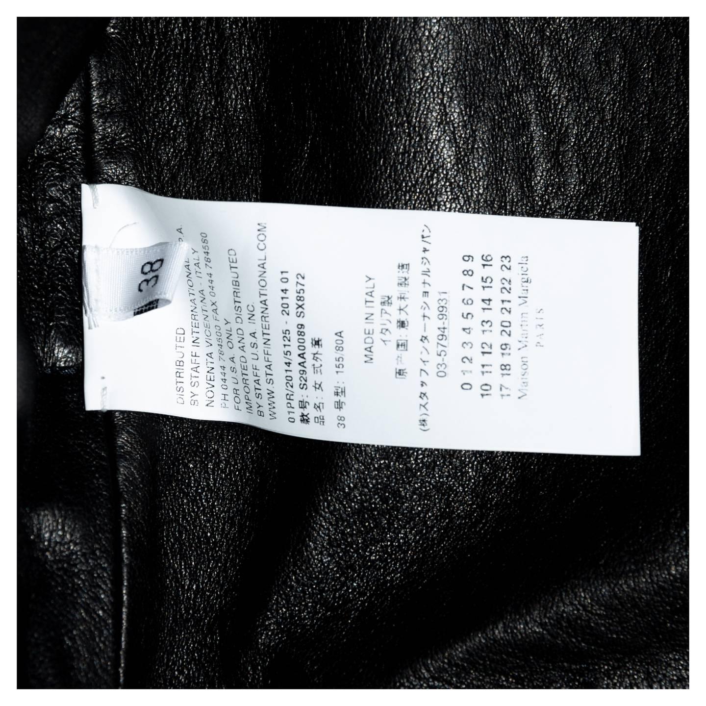Maison Martin Margiela Black Collarless Lamb Leather Coat For Sale 2