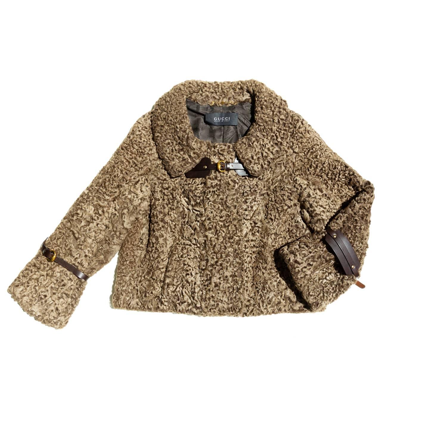 Gucci Cropped Brown Persian Lamb Jacket For Sale 2