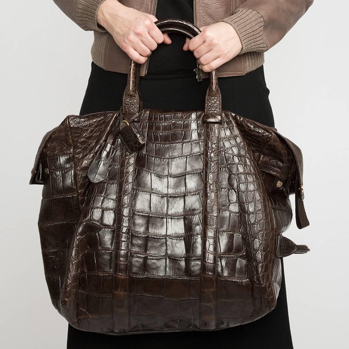 Women's or Men's Tom Ford Chocolate Brown Crocodile Oversized Bag For Sale