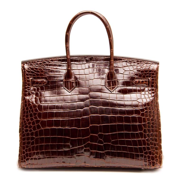 Hermès Birkin Chocolate Brown Porosus Crocodile Bag 35cm w