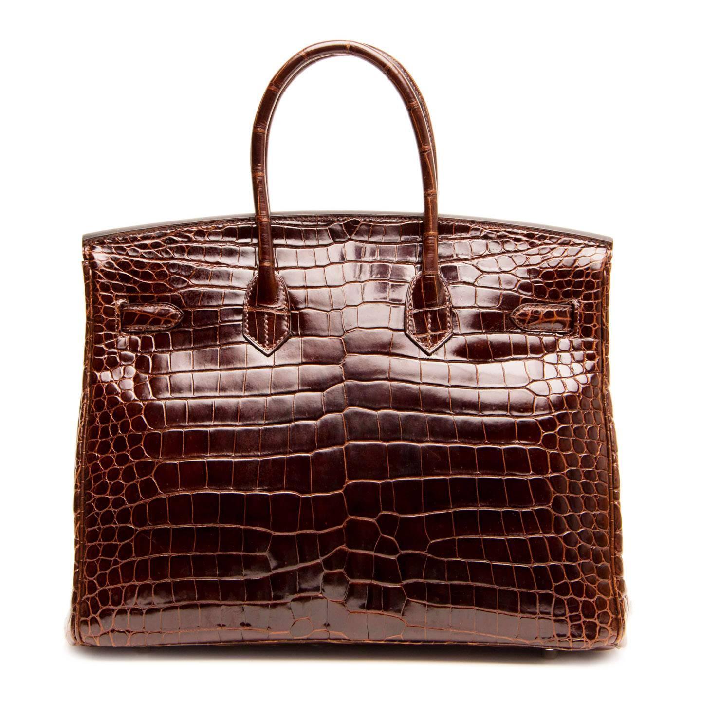 Hermès Birkin Brown Shiny Croco Bag 35 Cm For Sale at 1stdibs