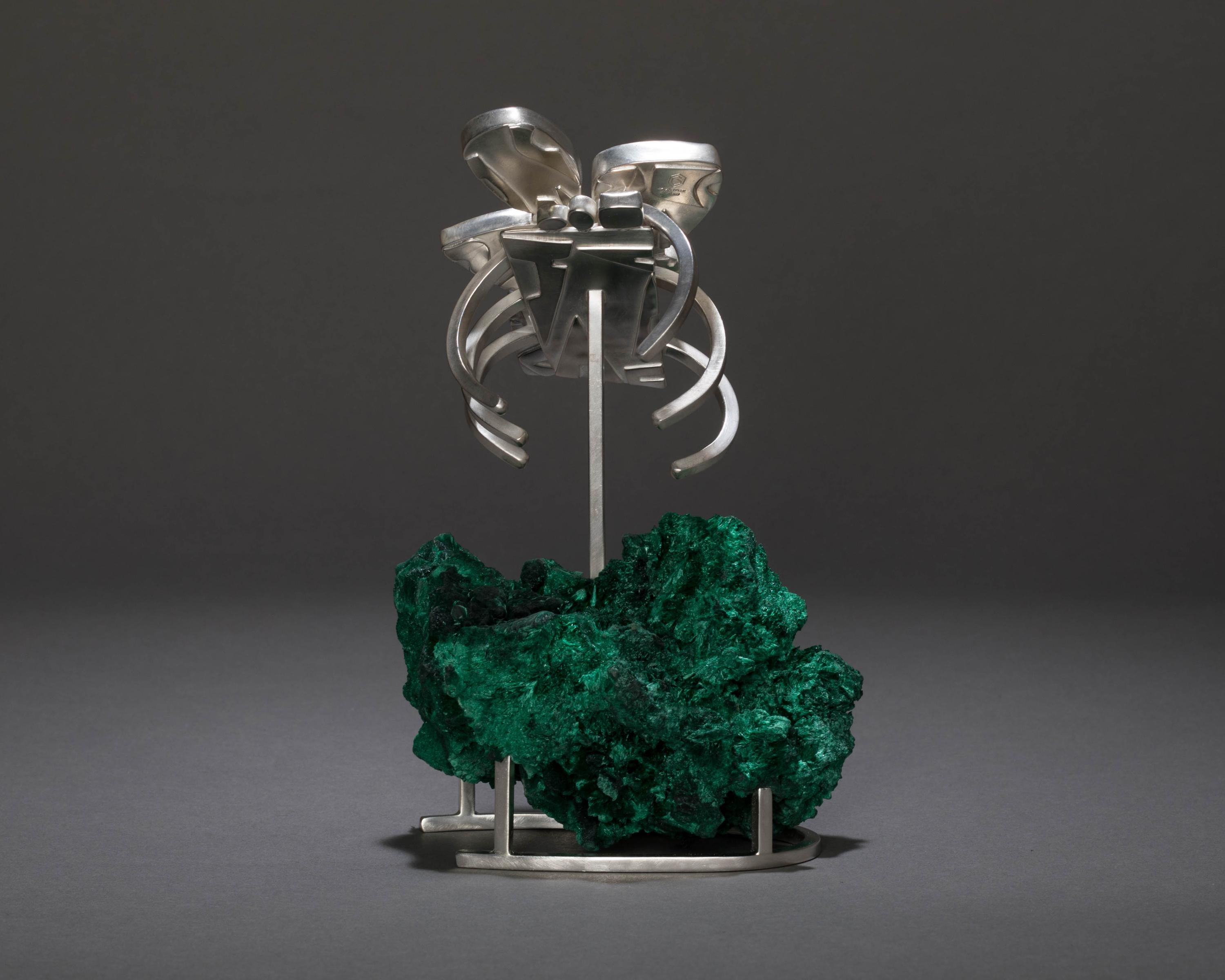 Cabochon Studio Greytak 'Chrysoprase Bracelet On Malachite' With Ammolite & Labradorite For Sale