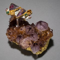 Studio Greytak 'Super Seven Cufflinks On Cactus Quartz' with Ruby & Gold Leaf