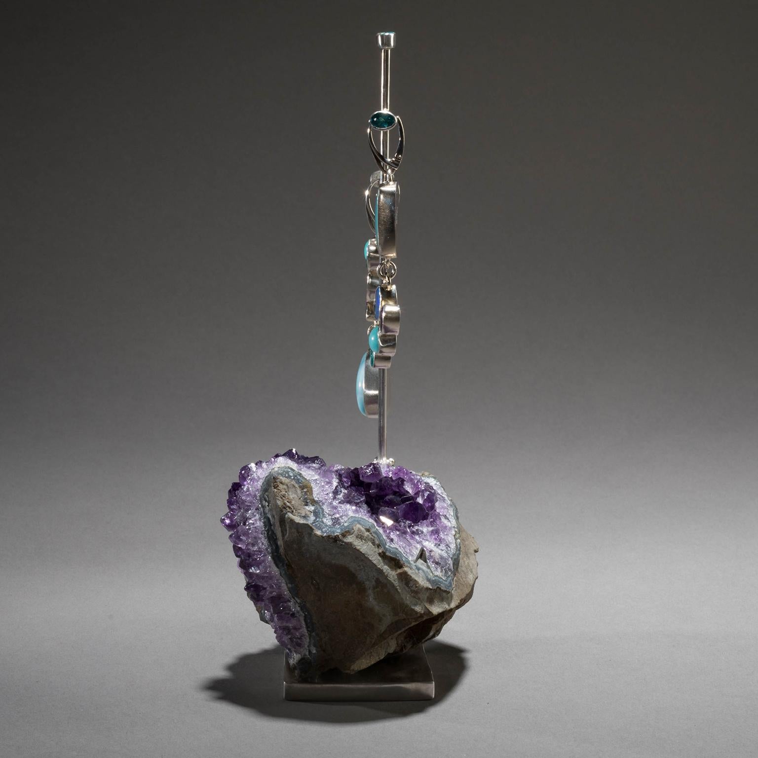 Cabochon Studio Greytak 'Larimar Earrings on Amethyst' With Opal and Apitite For Sale