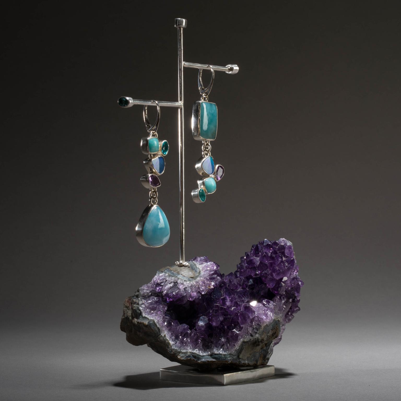 Studio Greytak 'Larimar Earrings on Amethyst' With Opal and Apitite For Sale 1