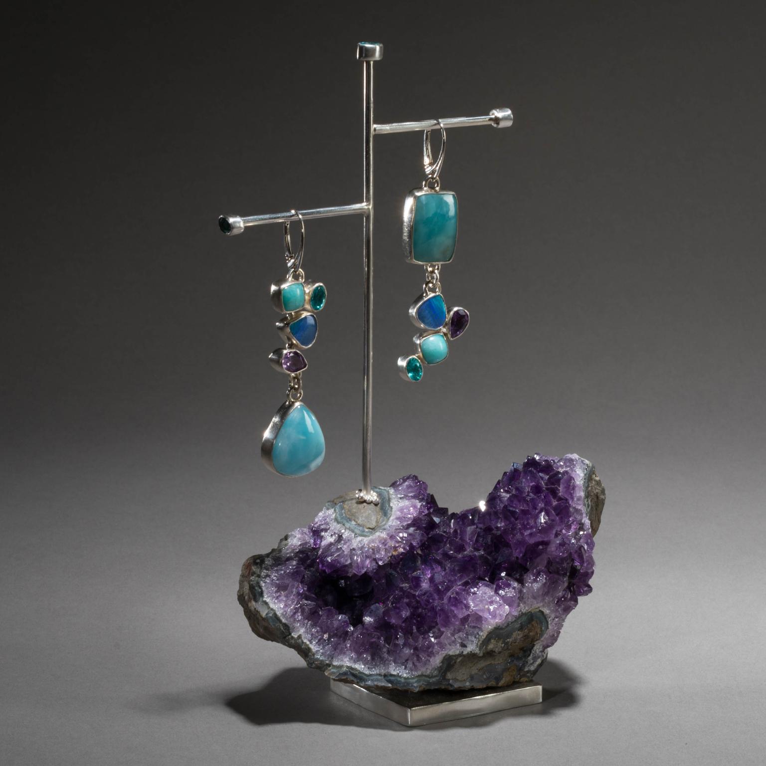 Studio Greytak 'Larimar Earrings on Amethyst' With Opal and Apitite For Sale 2