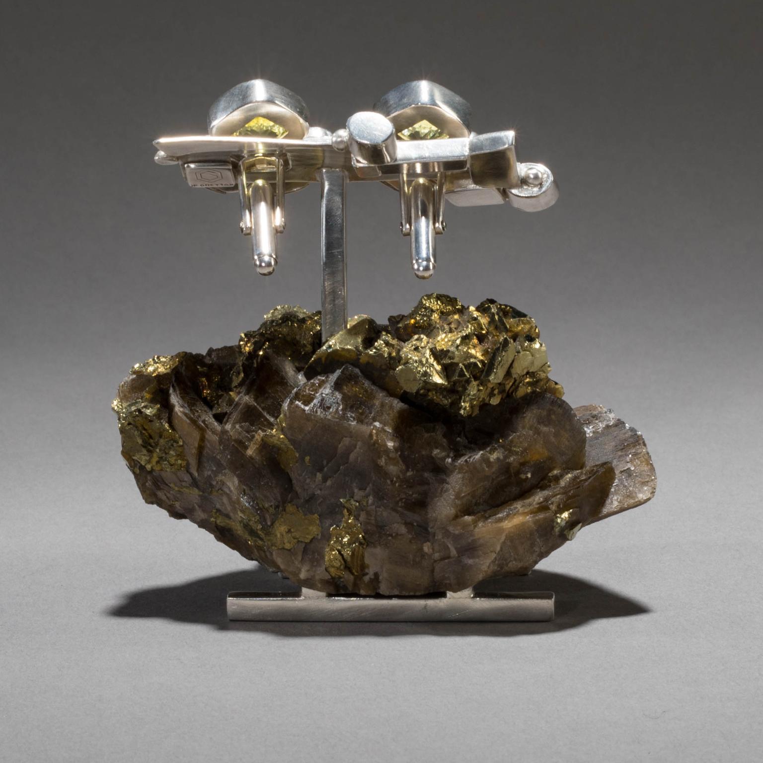 Men's Studio Greytak ' Lemon Quartz Cufflinks On Galena' With Garnet & Tourmaline For Sale