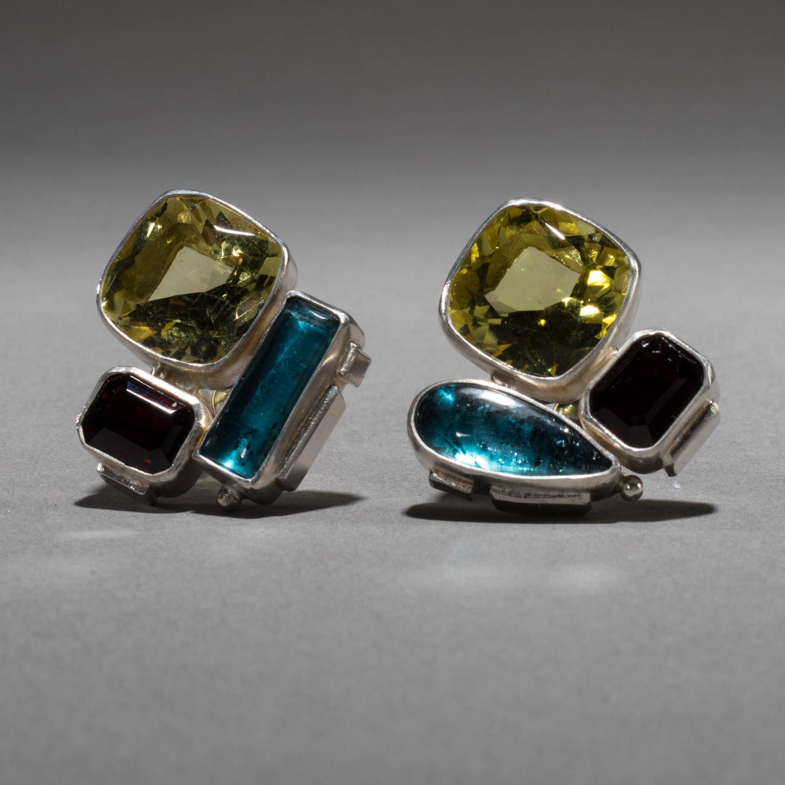 Studio Greytak Boutons de manchette « Lemon Quartz On Galena » en grenat et tourmaline en vente 5