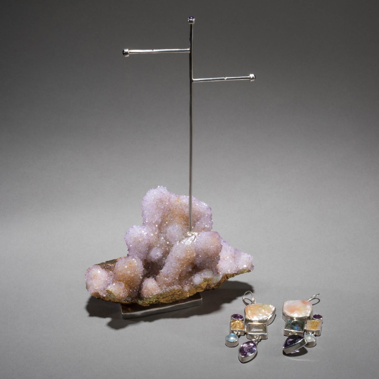 Studio Greytak 'Pearl Earrings On Cactus Amethyst' With Labradorite & Moonstone For Sale 4