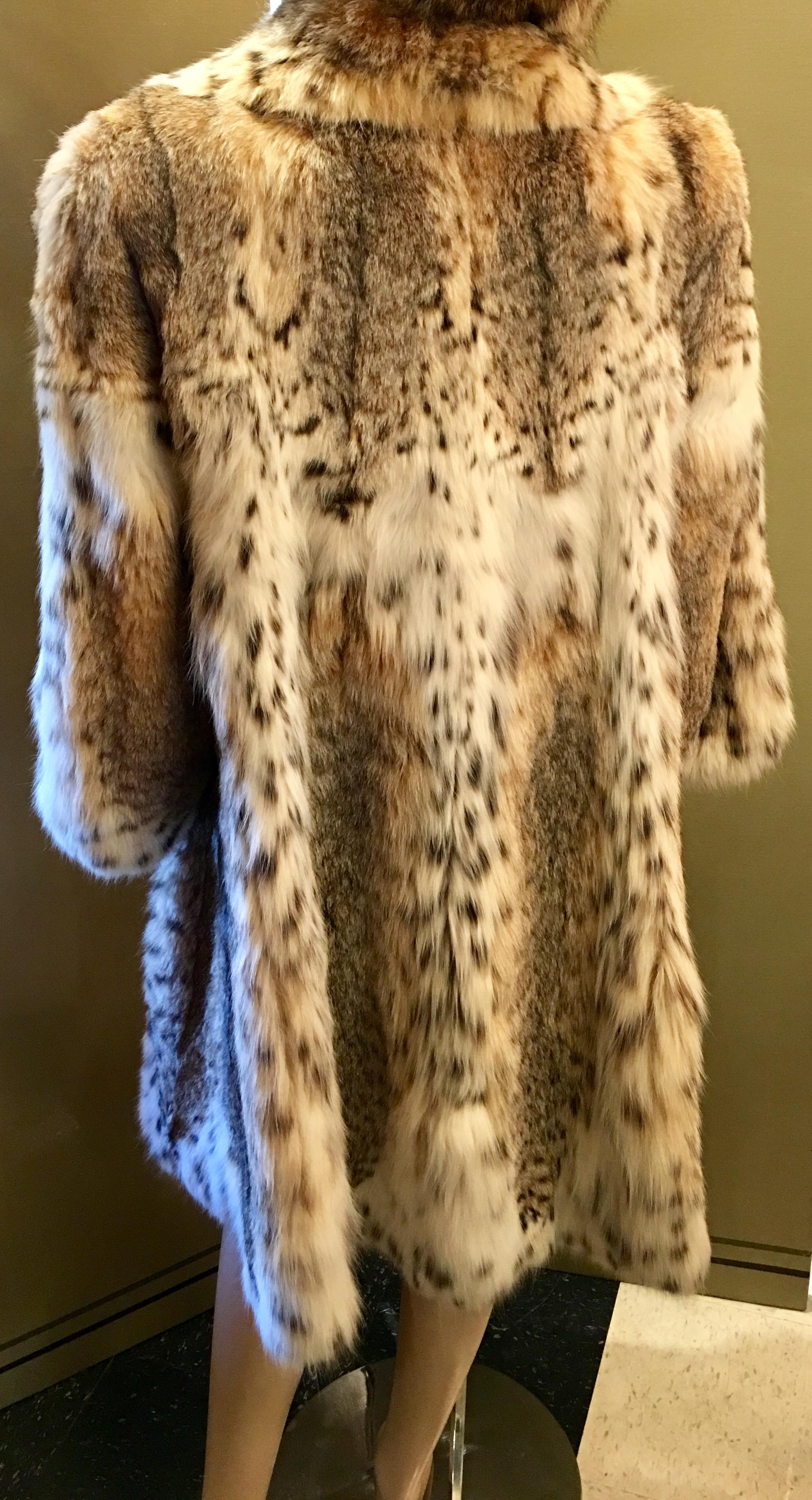 Brown Sexy Natural Spotted Lynx 3 Quarter Length Ultra Soft High Fashion Fur Coat