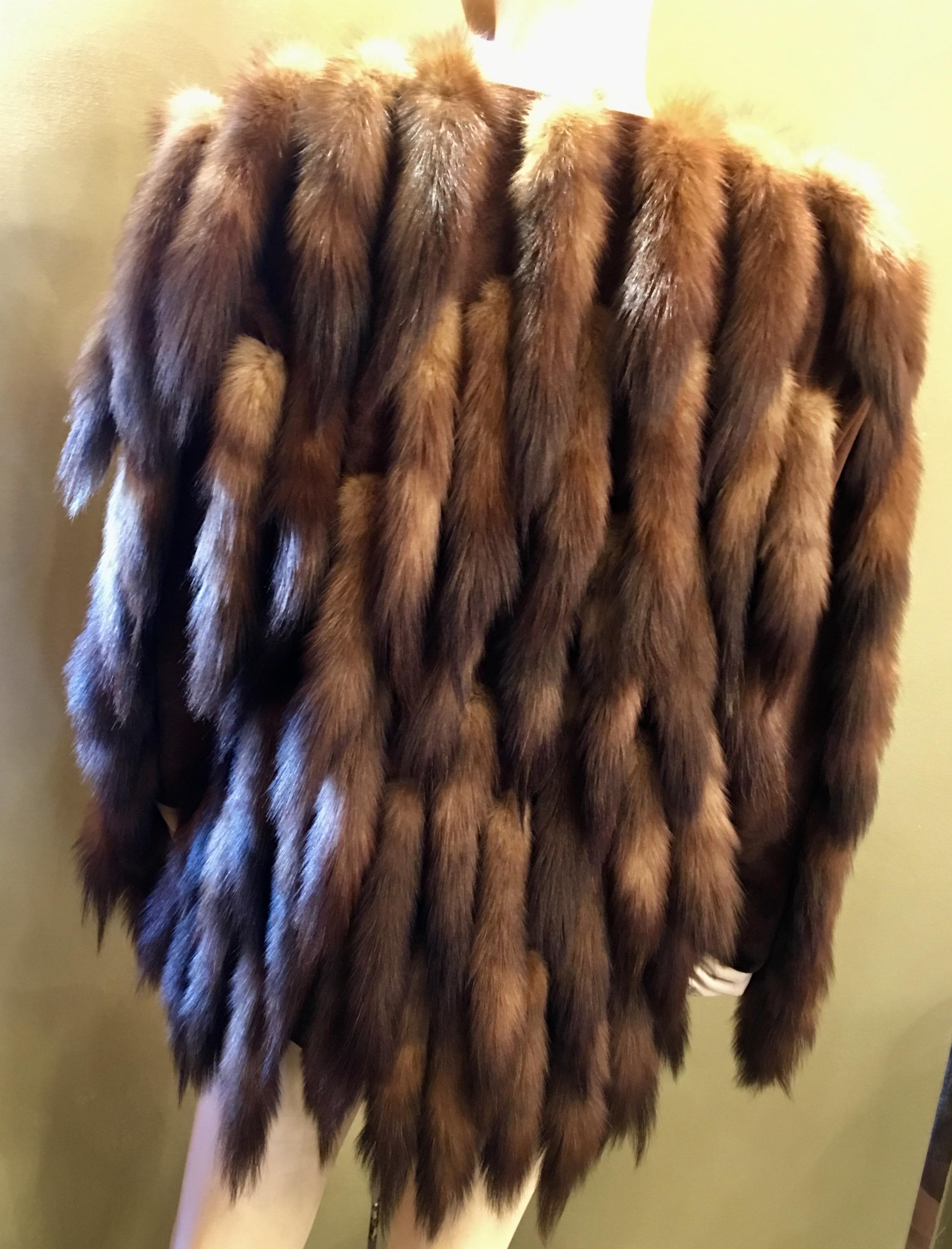 Opulent 1980s Russian Sable Tail Brown Suede Jacket by Amen Wardy Newport Beach 3