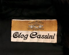 Oleg Cassini Black Herringbone Mink Coat with Silver Fox Fur Collar and Trim