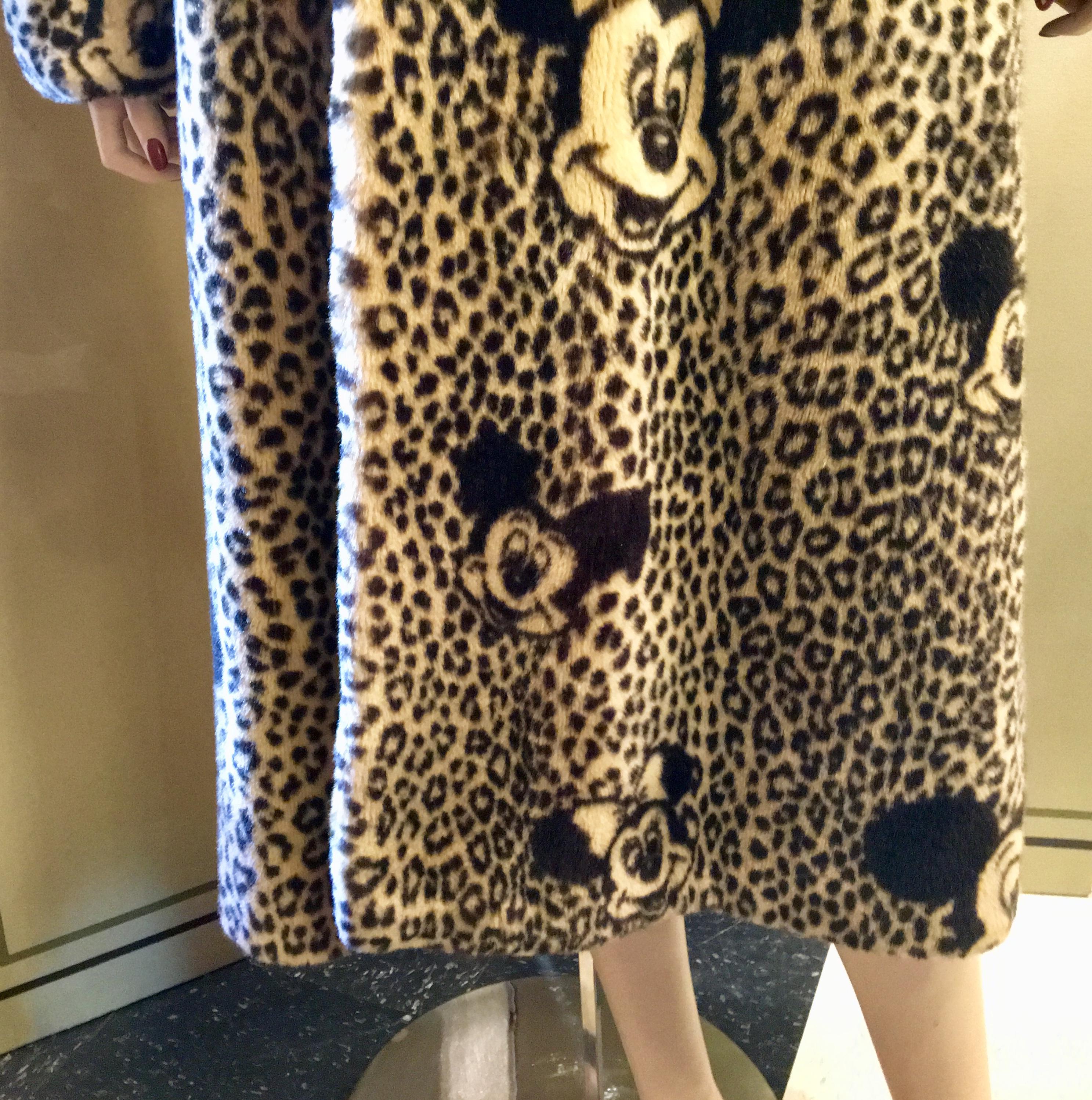 Year of the Rat Disney Mickey and Minnie Mouse Full Length Leopard Faux Fur Coat 4