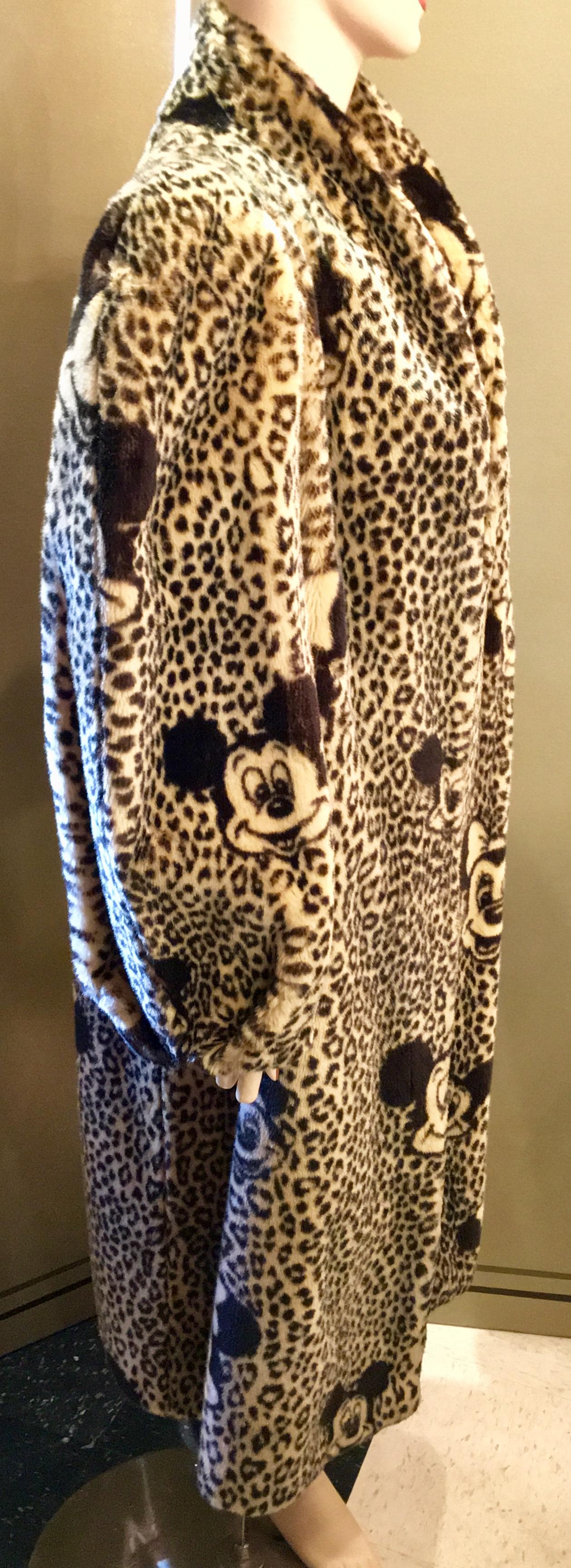 Year of the Rat Disney Mickey and Minnie Mouse Full Length Leopard Faux Fur Coat 1