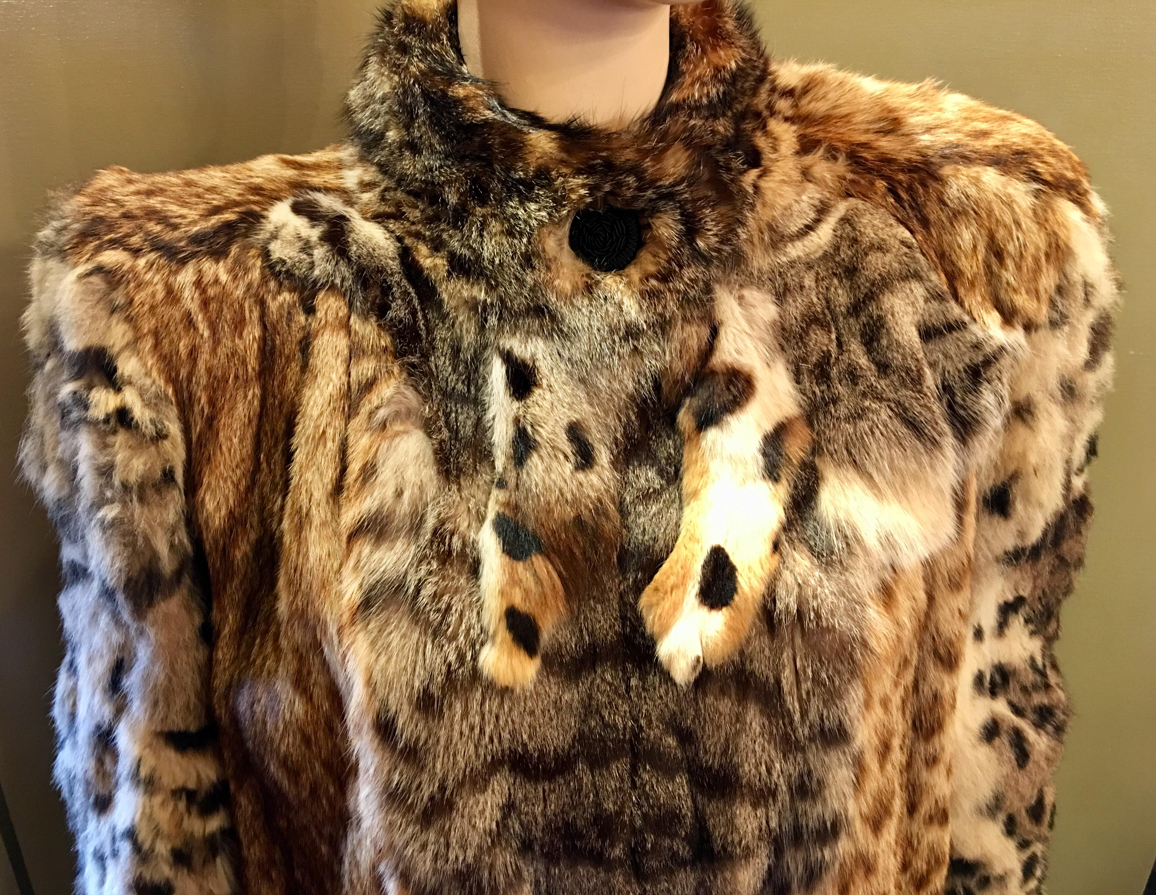 Brown Sexy German Christine Vogdt 1970s Lynx Fur Stroller Length Coat US Size 8 Medium