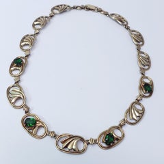 Vintage 14K Gold & Silver Green Crystal Symmetalic Sterling Choker Necklace 15"