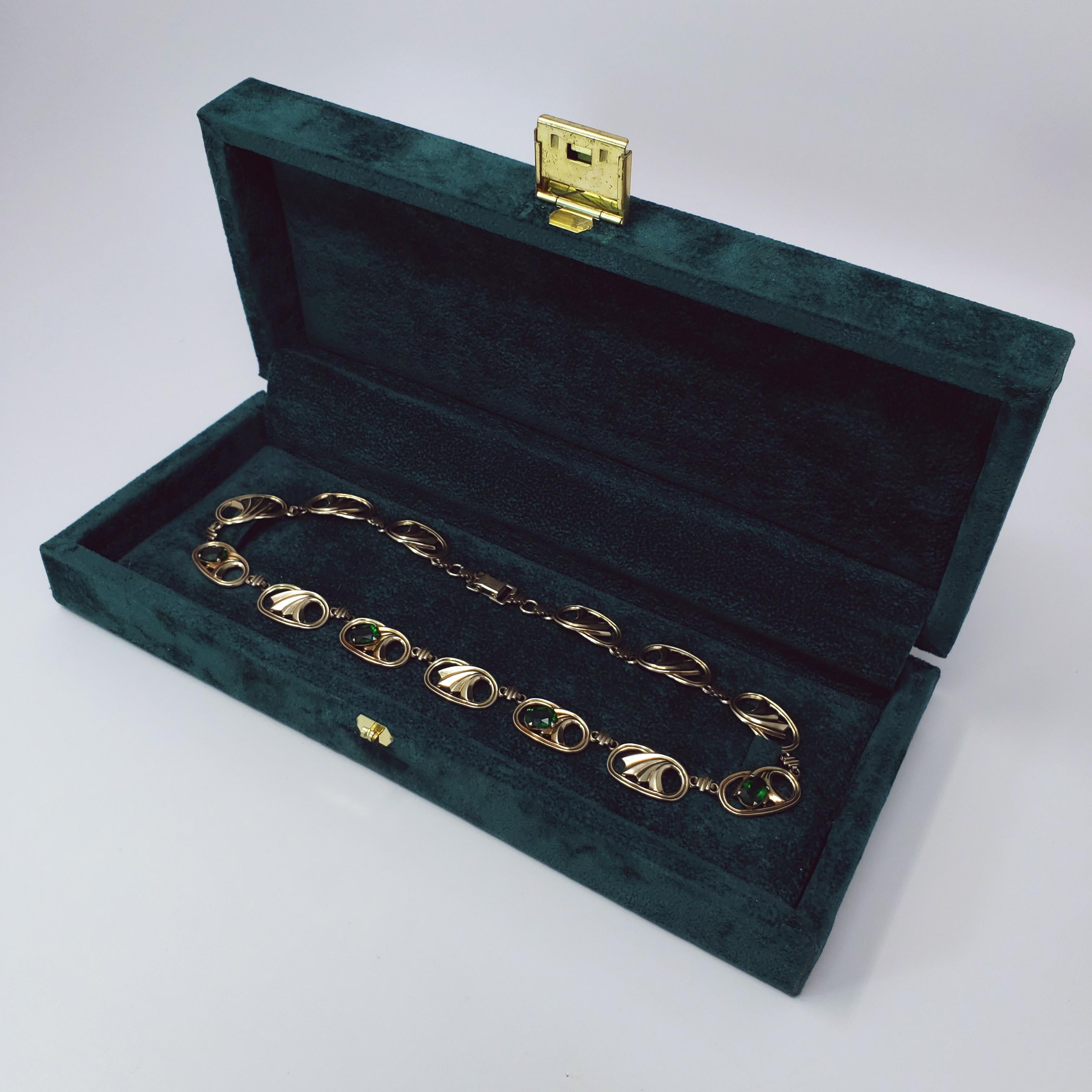 Choker-Halskette 14K Gold & Silber Grüner Kristall Symmetalic Sterling 15