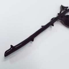 Oscar de la Renta Black Enamel Thorned Rose Stem Brooch in Dark Gray Gunmetal