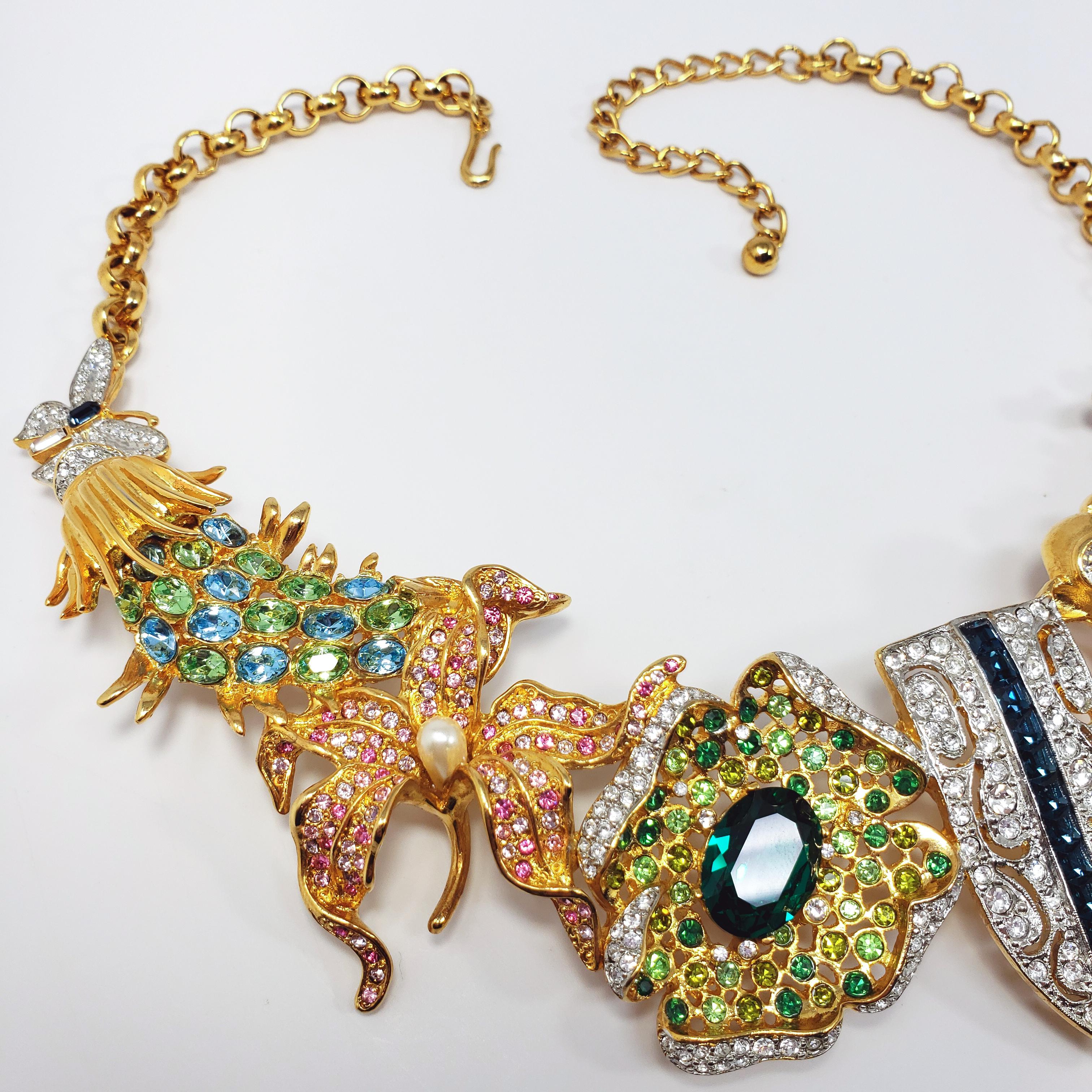 Kenneth Jay Lane Ornate Colorful Crystal Kaleidoscope Collar Necklace in Gold In New Condition In Milford, DE