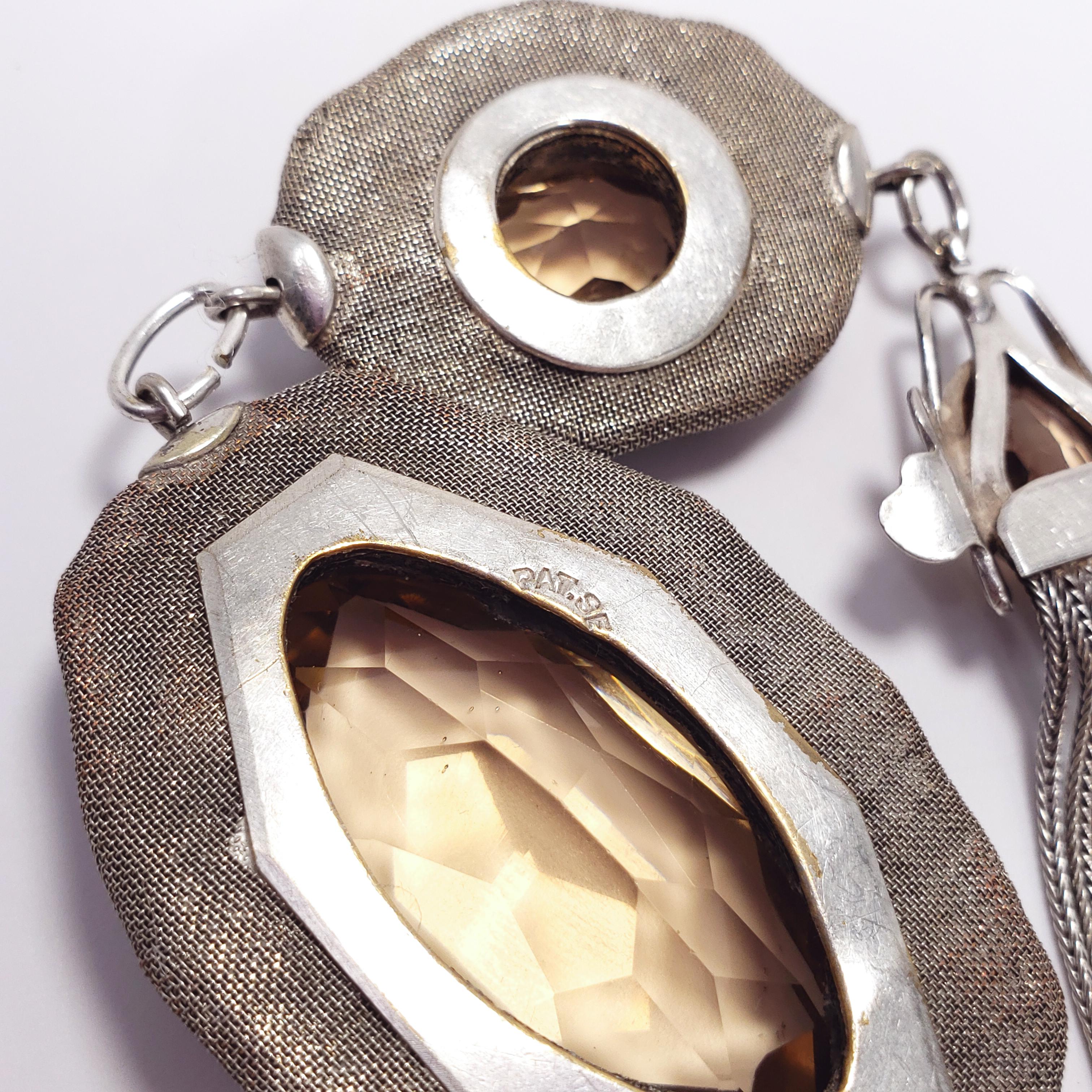 Antique Victorian Triple Drop & Tassel Pendant Necklace in Mesh Silver Setting For Sale 6